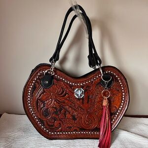 Handmade Handtooled Fringe tassel Leather Handbag